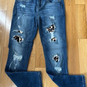 Leopard Print Judy Blue Distressed Women's Skinny Fit Jeans